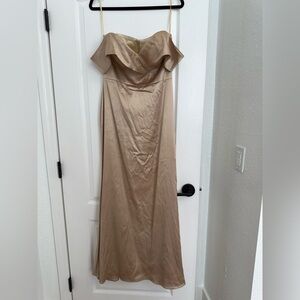 REVELRY Gold Champagne Bardot Satin Dress in Size 10